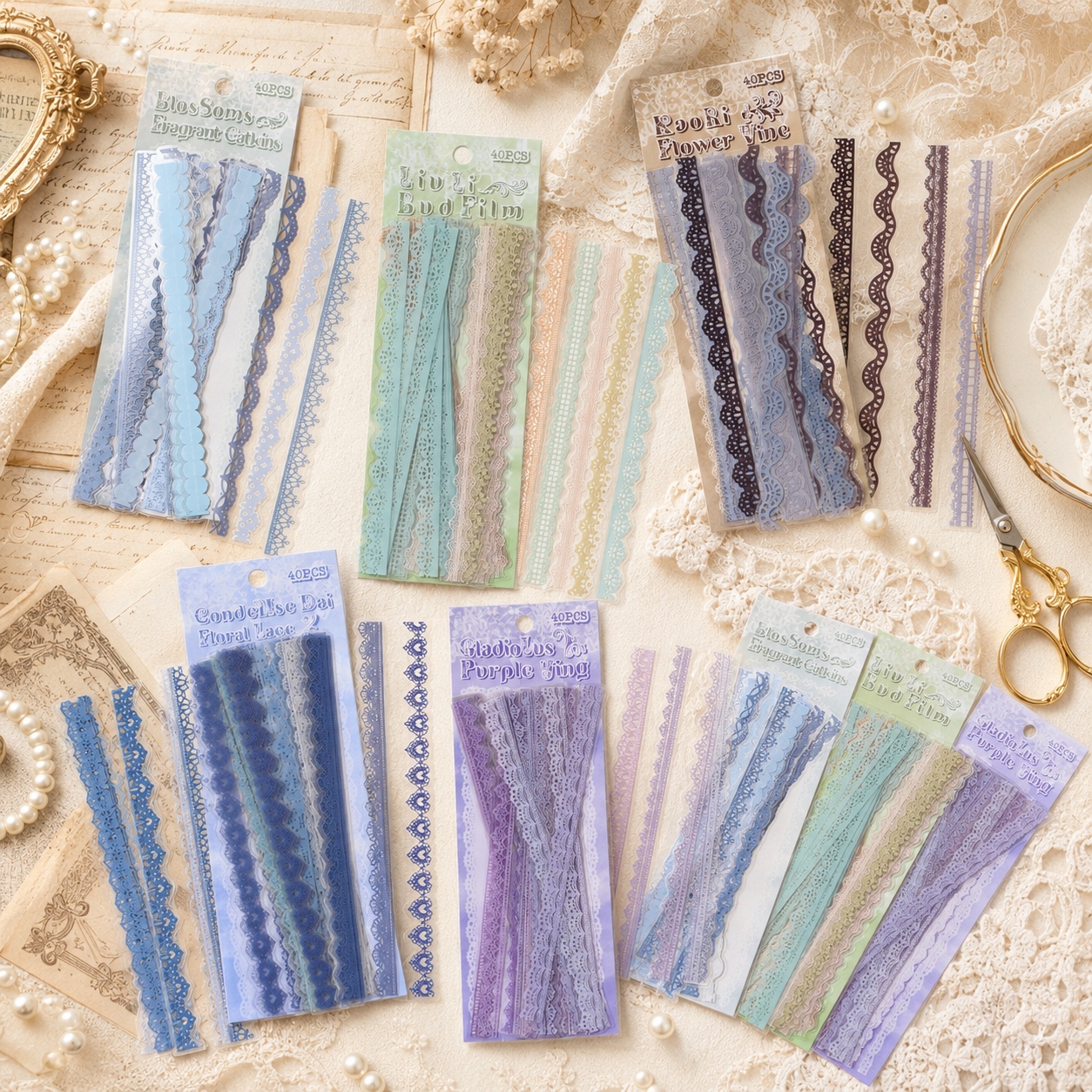 40pcs PET Transparent Lace Border Stickers for Scrapbooking