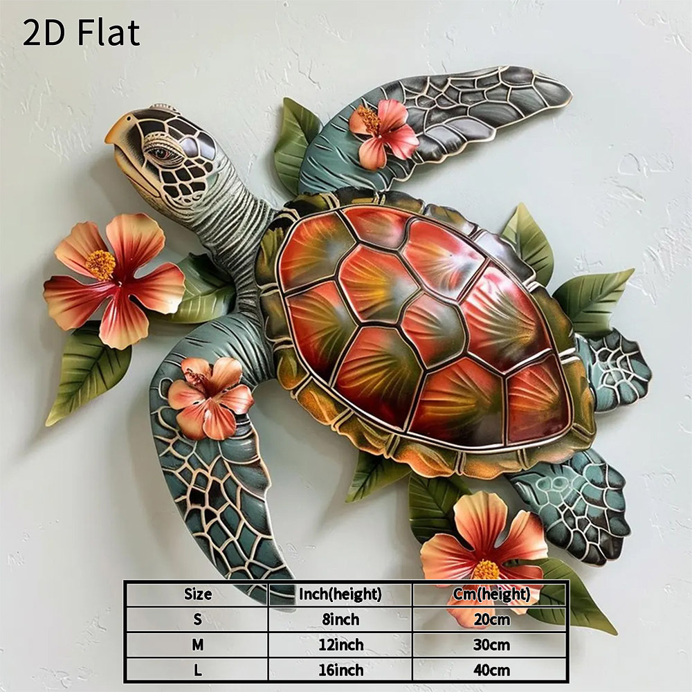 TEMU 2d Flat- 1pc 2d Flat Sea Turtle Metal Wall Art Flower Plaque Durable Waterproof Decor For Home Garden Patio Living Room Unique Gift For Ocean