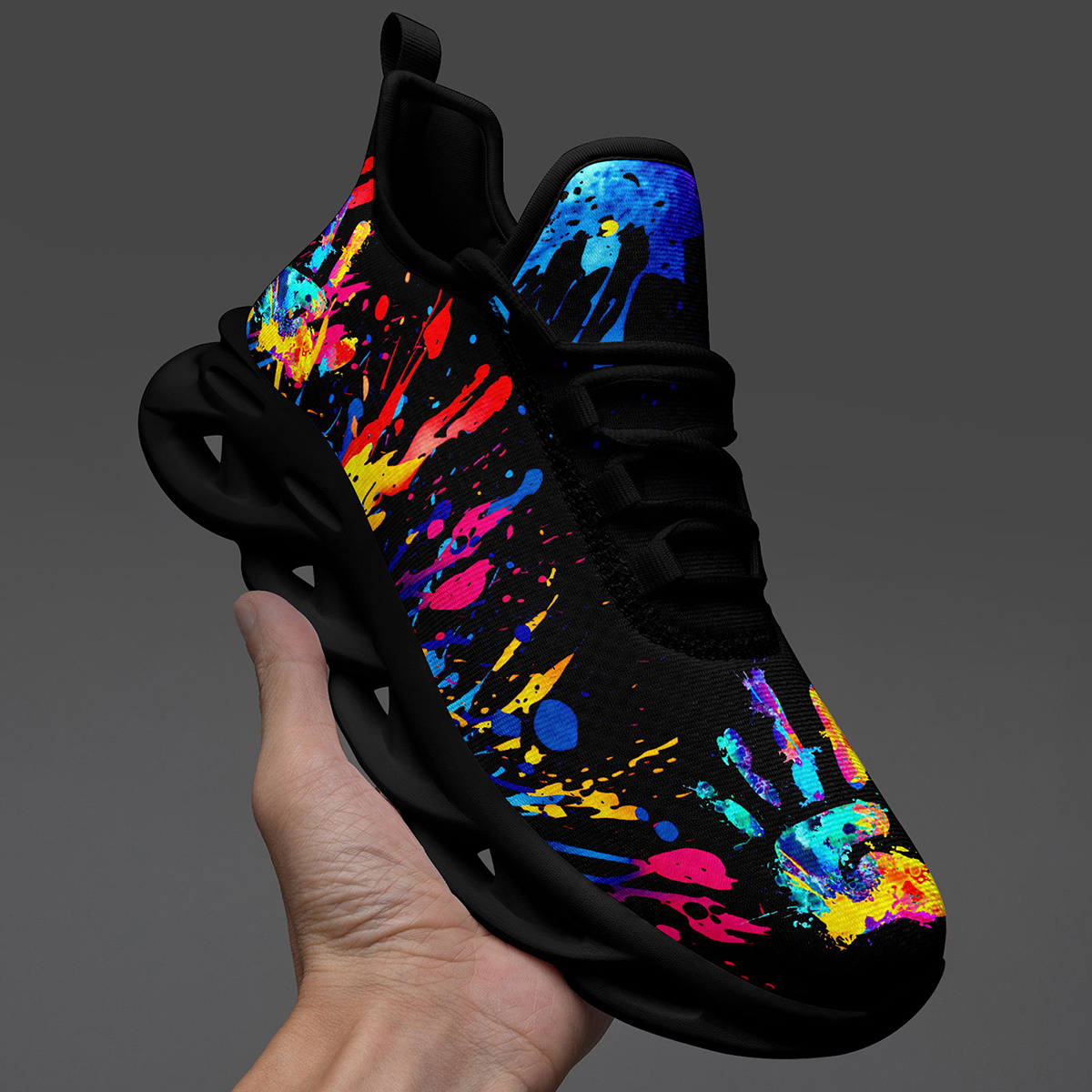 Men's Fashion Casual Sneakers, Colorful Splatter Design, Ultra-Light Twist Sole Comfortable Trainers, Trendy Shoes for Running Travel Streetwear and Everyday Style
