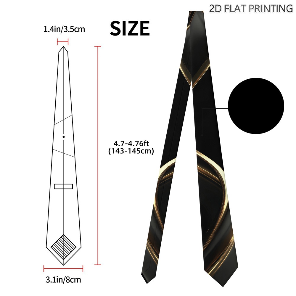 TEMU 1pc Elegant Golden Lines Print Tie - Elegant And Fun, Weddings, Business, And Casual Wear