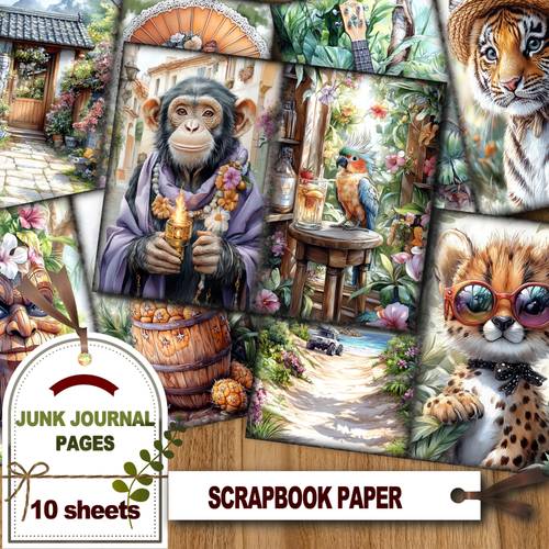 item picture retro collage inner pages paper craft printing fantasy animal garden scene 10 sheets of diary decoration paper for handmade creative