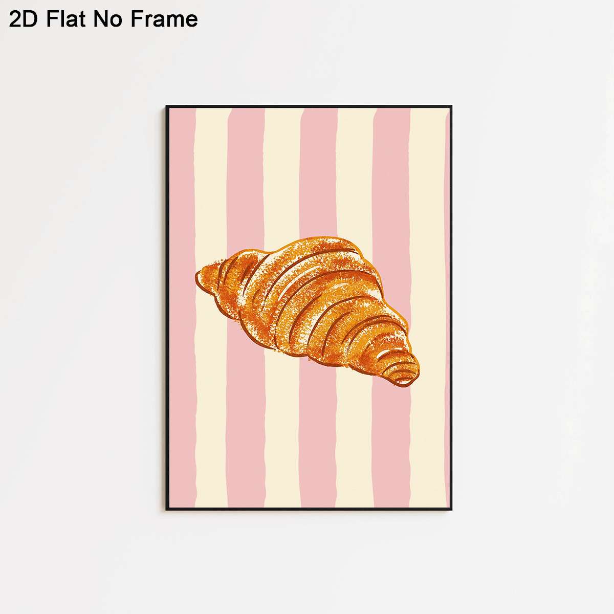 E-shop 1 Stück Moderne Rosa & Weiß Gestreifte Croissant Wandkunst - Rahmenloses Leinwandposter, Geeignet für Café, Frühlings-Deko Geschenk,