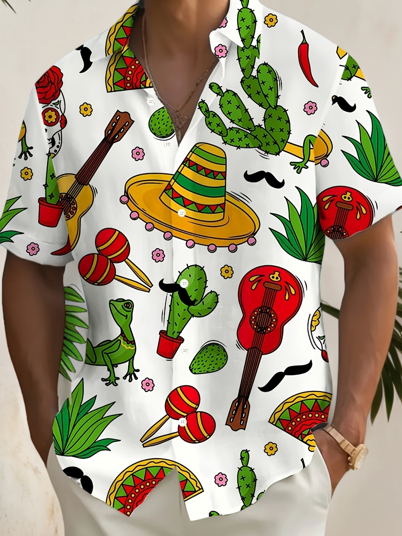 item picture mens mexican     hawaiian shirt   up collar top breathable short sleeve for casual beach attire