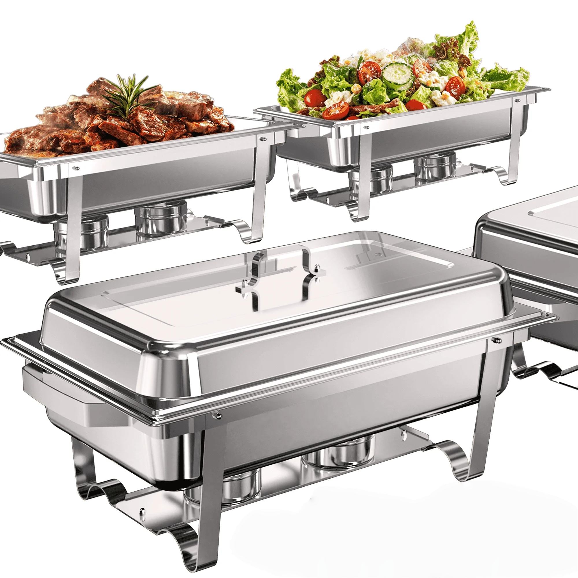 Image of Chafing Dishes For Buffet 2/4 Pack, 9qt Stainless Steel Chafing Dish Buffet Set With Lid, Folding Stand And Spoon Clip, Buffet Food Warmers For Parties, Catering And Weddings - Cooking, Cooking