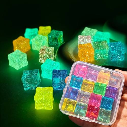 17pcs 16 random storage box glow in the cubes multicolor luminous resin stones for fish tank flower pot fillers vase fillers wishing bottles garden bonsai displays glass vases home decor ambient night lights