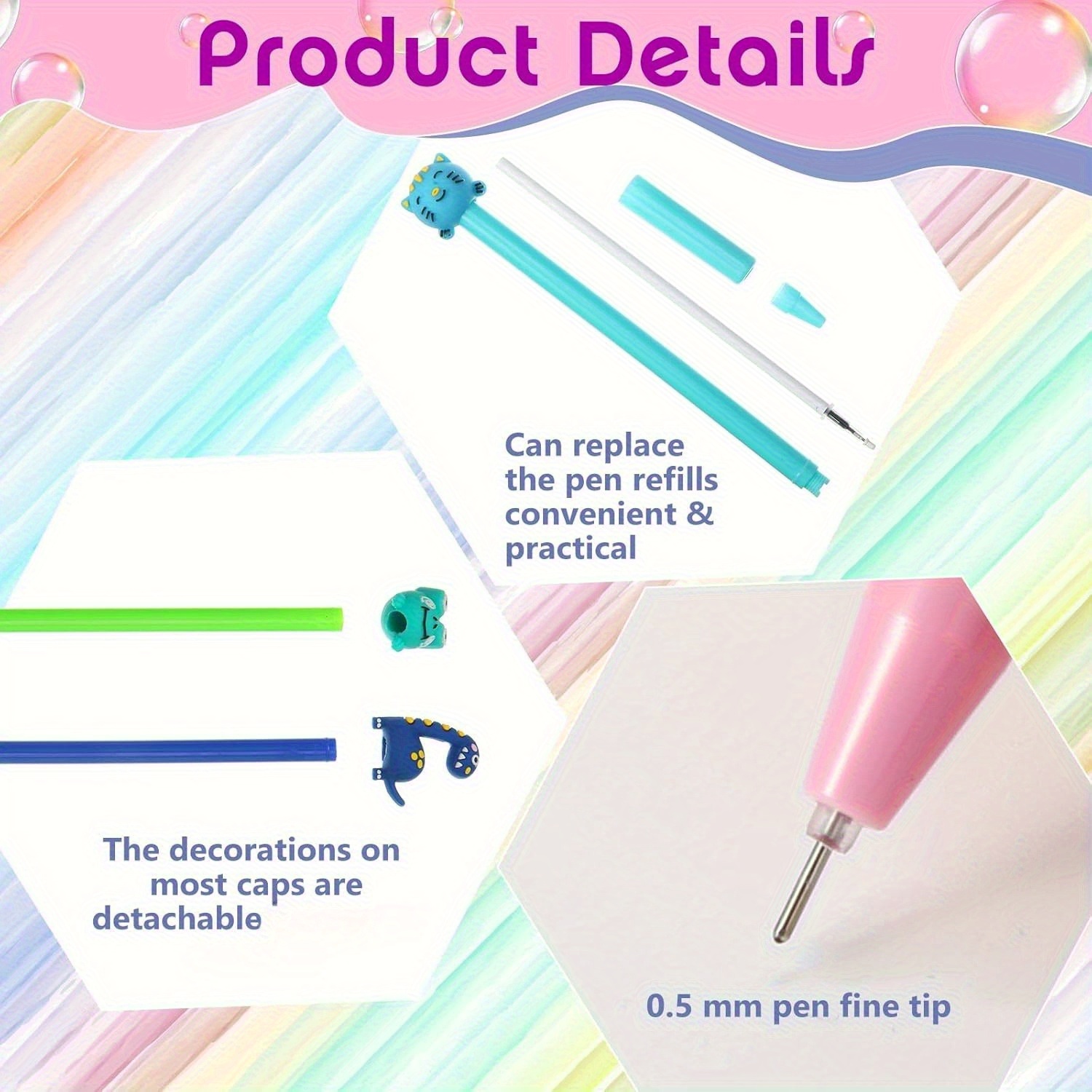 50pcs cartoon style ballpoint pen set smooth writing 0 5mm fine dots plastic cylinder with   cap       for office and school supplies 18 Product details 3