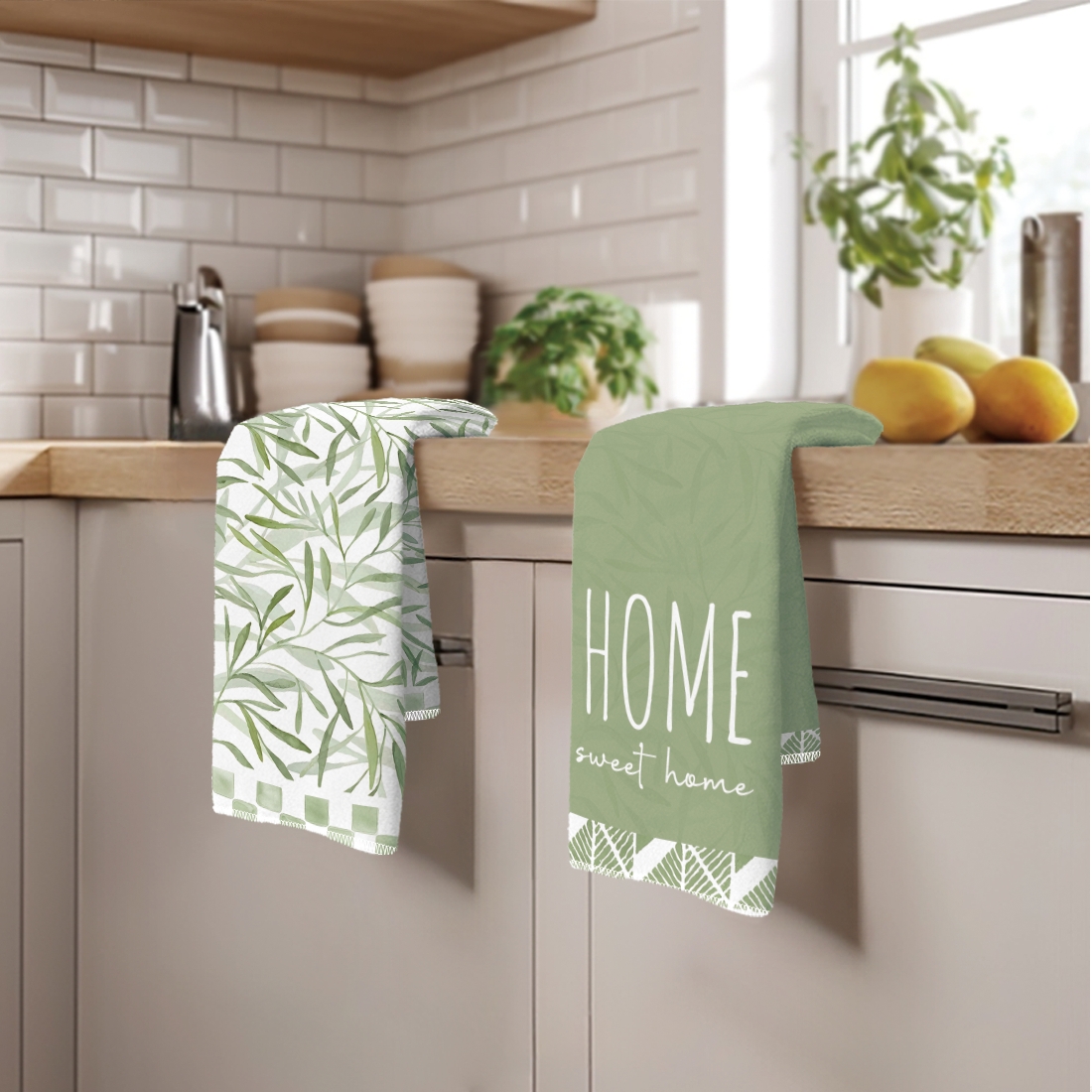 TEMU 2-pack Cleaning Cloths, Kitchen Dish Towels, 2-pack Cleaning Cloths, Green Plant Leaf Pattern Microfiber Kitchen Dish Towels, Melon Cloth