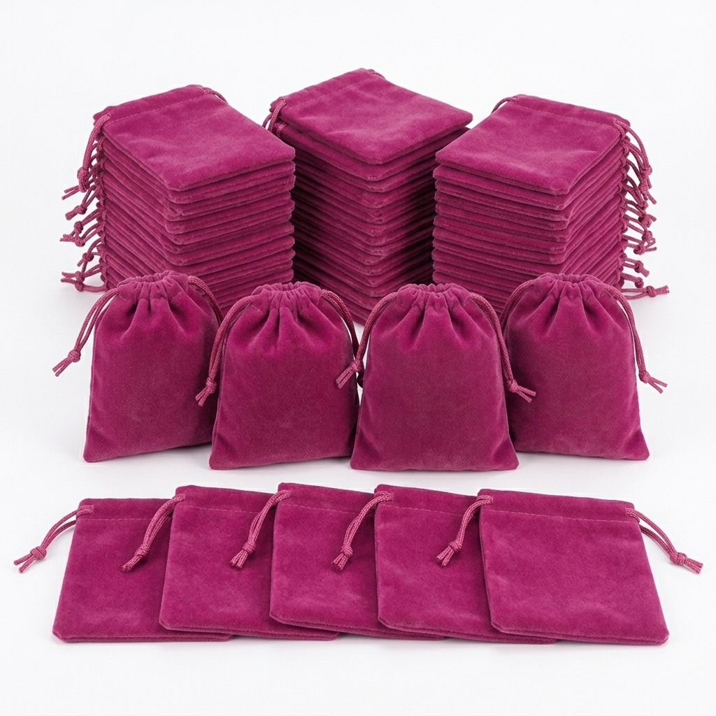 TEMU 40pcs Magenta Velvet Drawstring Bags, Soft Plush Fabric Jewelry Storage Pouches With Dual Cinch Cords For Wedding Favors, Birthday Parties, Home