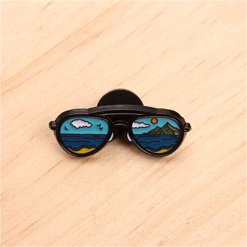 TEMU Unisex Beach-themed Enamel Pin Badge Suitable For Backpacks, Jackets, Hats & Bags - Irregular-shaped Retro Fashion Glasses Accessory For Travel