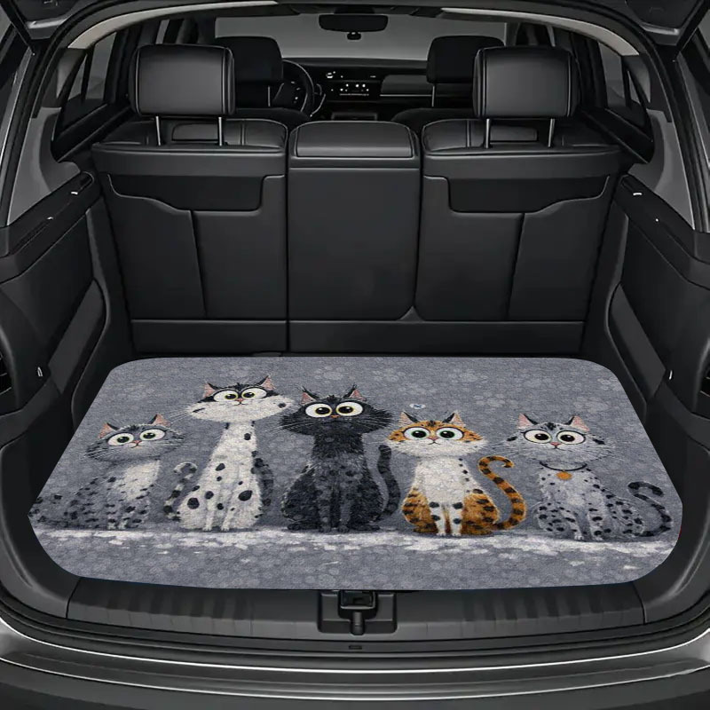 A Cute Cat Family Themed Trunk Mat, Suitable For For Trucks And Suvs, An Ideal Gift And A Decorative Mat For The Car Interior. It Features A , Is Wear-resistant And Non-slip