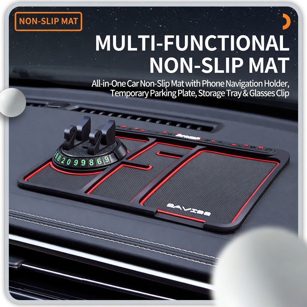 TEMU Car-mounted Multifunctional Anti-slip Mat With Phone Holder For Navigation And Driving Interior Floor Mat 1pc