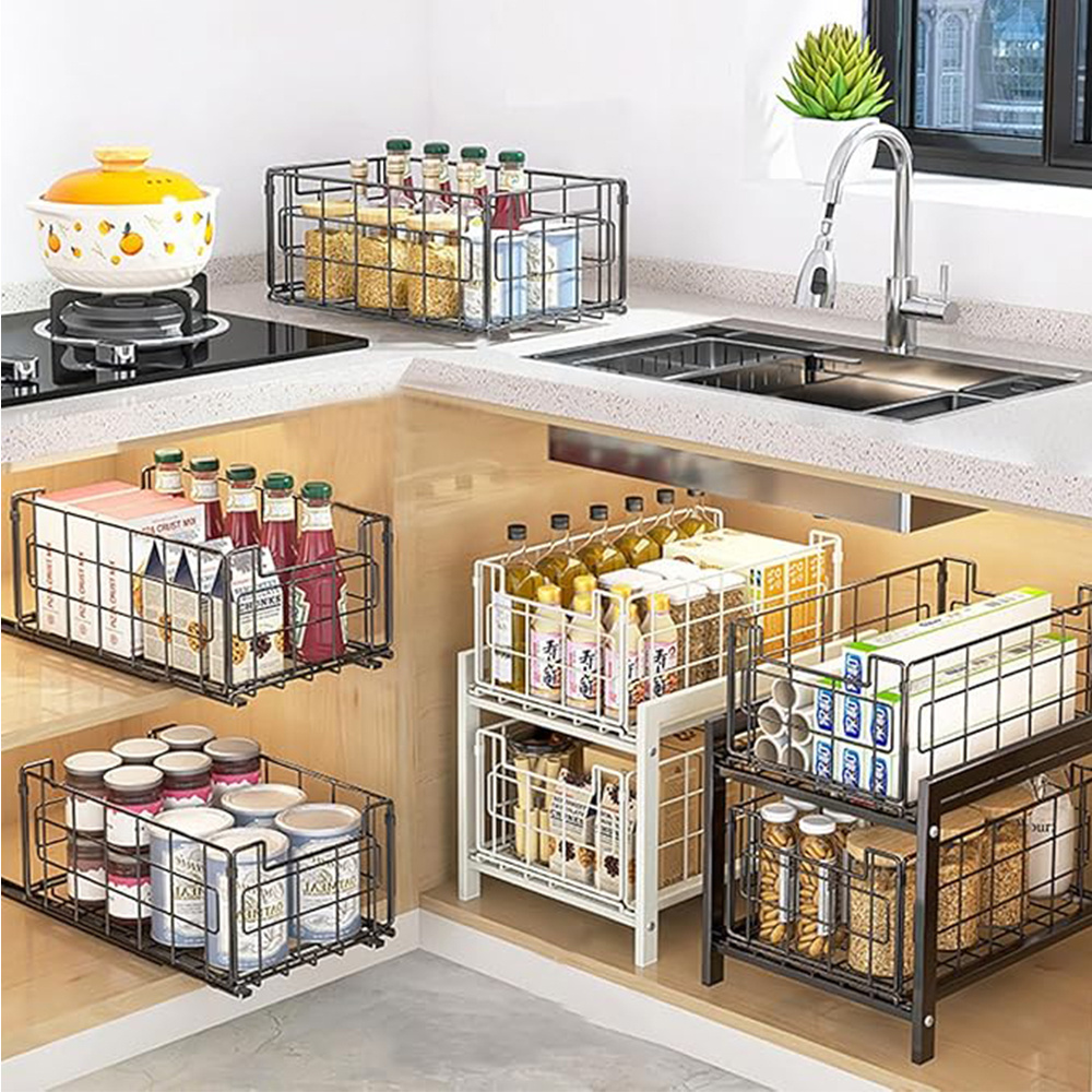 2 Extendable Storage Drawers Structure Suitable For Use In Kitchens, Bathrooms, Storage Rooms Or Closets, Length Flexibly Adjusted Between 35cm And 54.5cm, Utility Racks