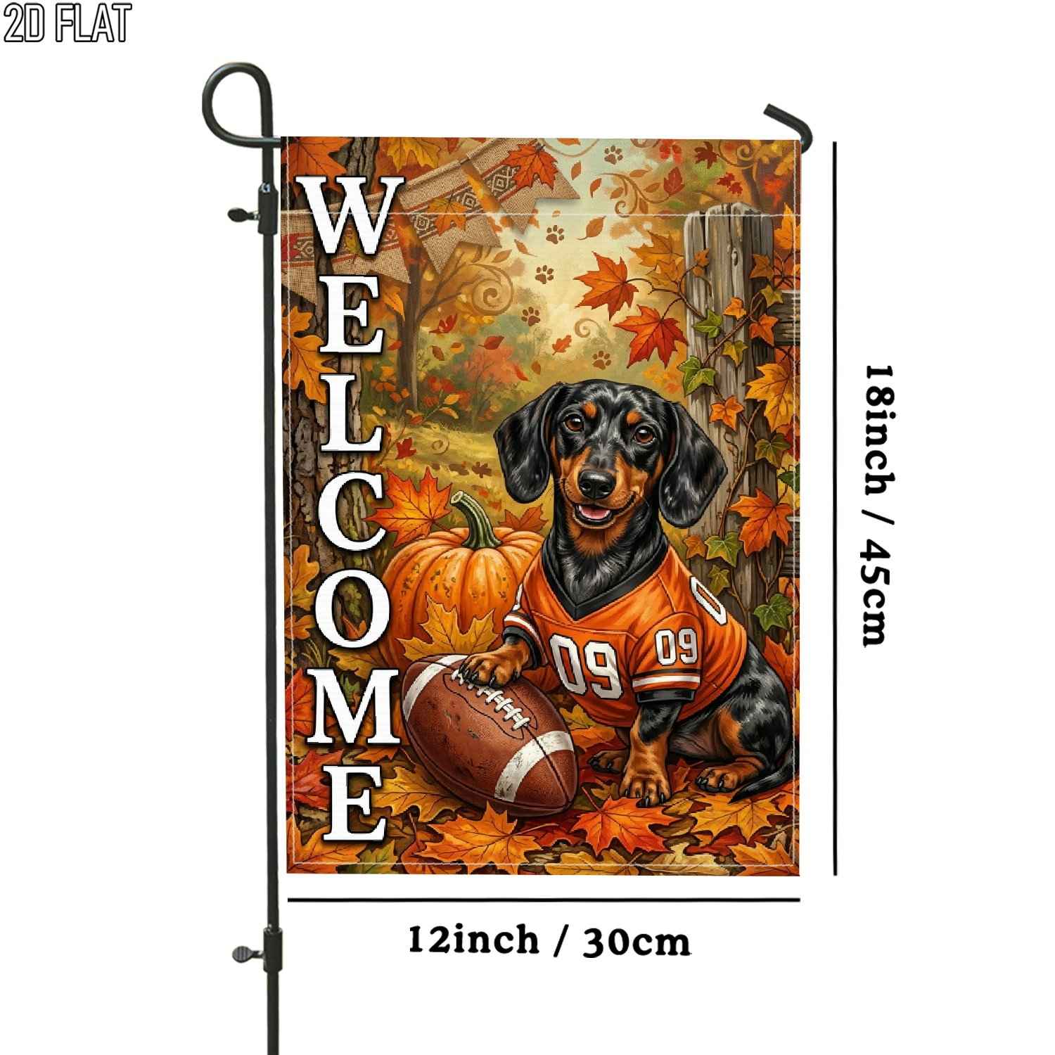 TEMU 2d Flat, 2d Flat 1pc Outdoor Garden Flag Autumn Dachshund Pumpkin Football Double-sided Flag Porch Decoration For Garden Outside Yard Decoration