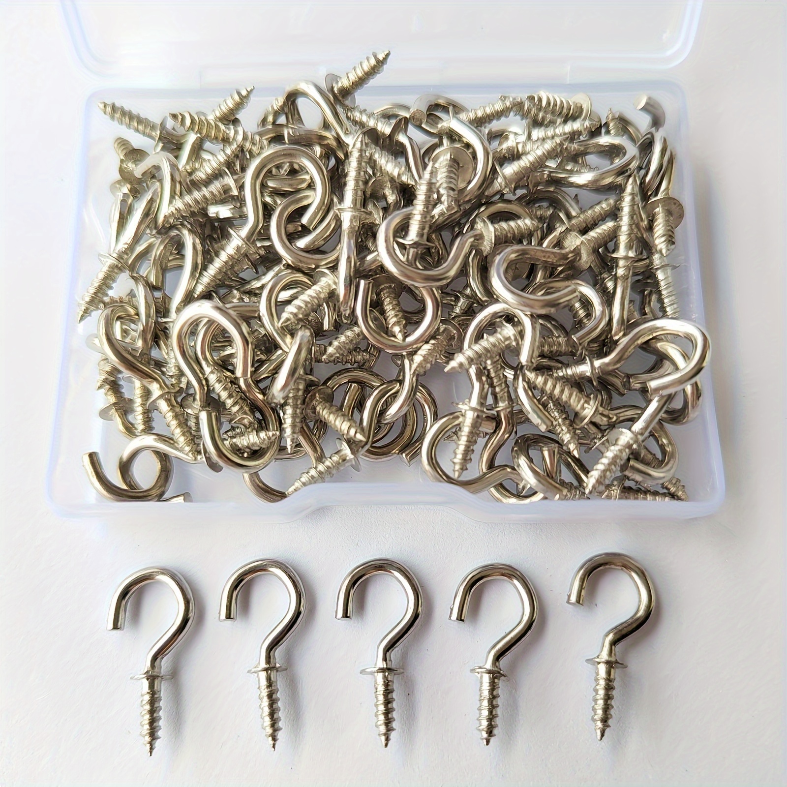 Image of 102pcs 1/2 Inch Metal Cup Hooks, Electroplated Screw Hooks, 1/2 Inch Metal Ceiling Hooks, Christmas Light Hooks, Plant Hooks, Indoor And Outdoor Light Hooks