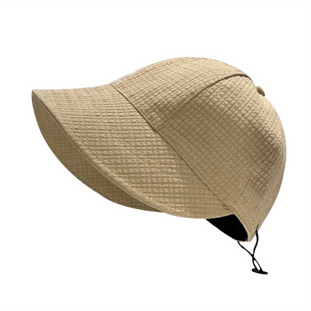 womens fashionable waffle bucket hat adjustable drawstring wide brim sunshade breathable polyester hand washable hat adjustable headgear polyester hat details 12