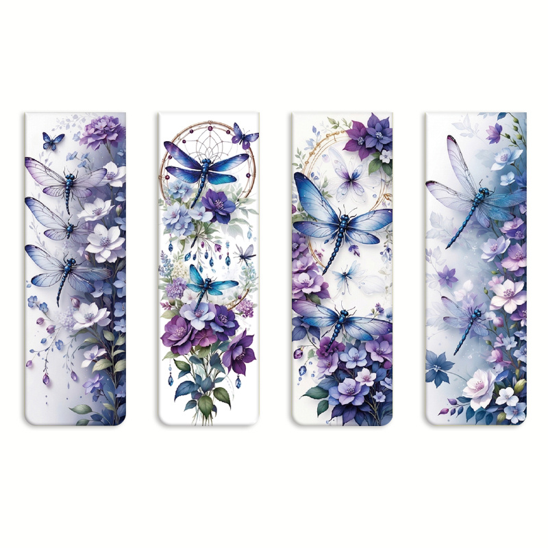 TEMU 4pcs Marque-pages Magnétiques Fleur, Lot de 4 Marque-pages Esthétiques Violet , Accessoires de Lecture sur le Thème de la Nature pour des