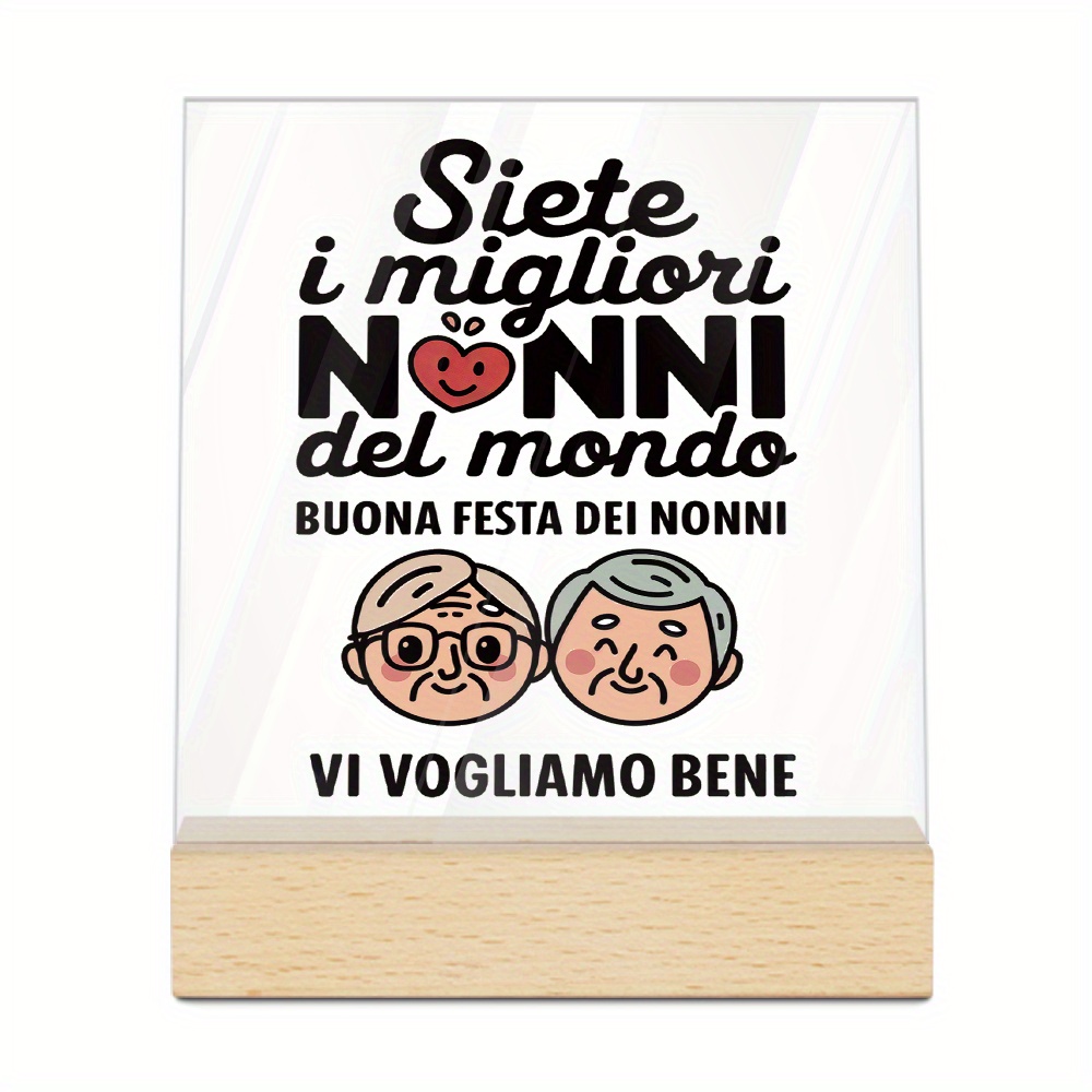 TEMU [2d Flat] Putuo Decor 1pc Italian Acrylic Sign Wooden Base Table Decor, Grandparents In The Grandparents Day You, Desktop Decoration For Home