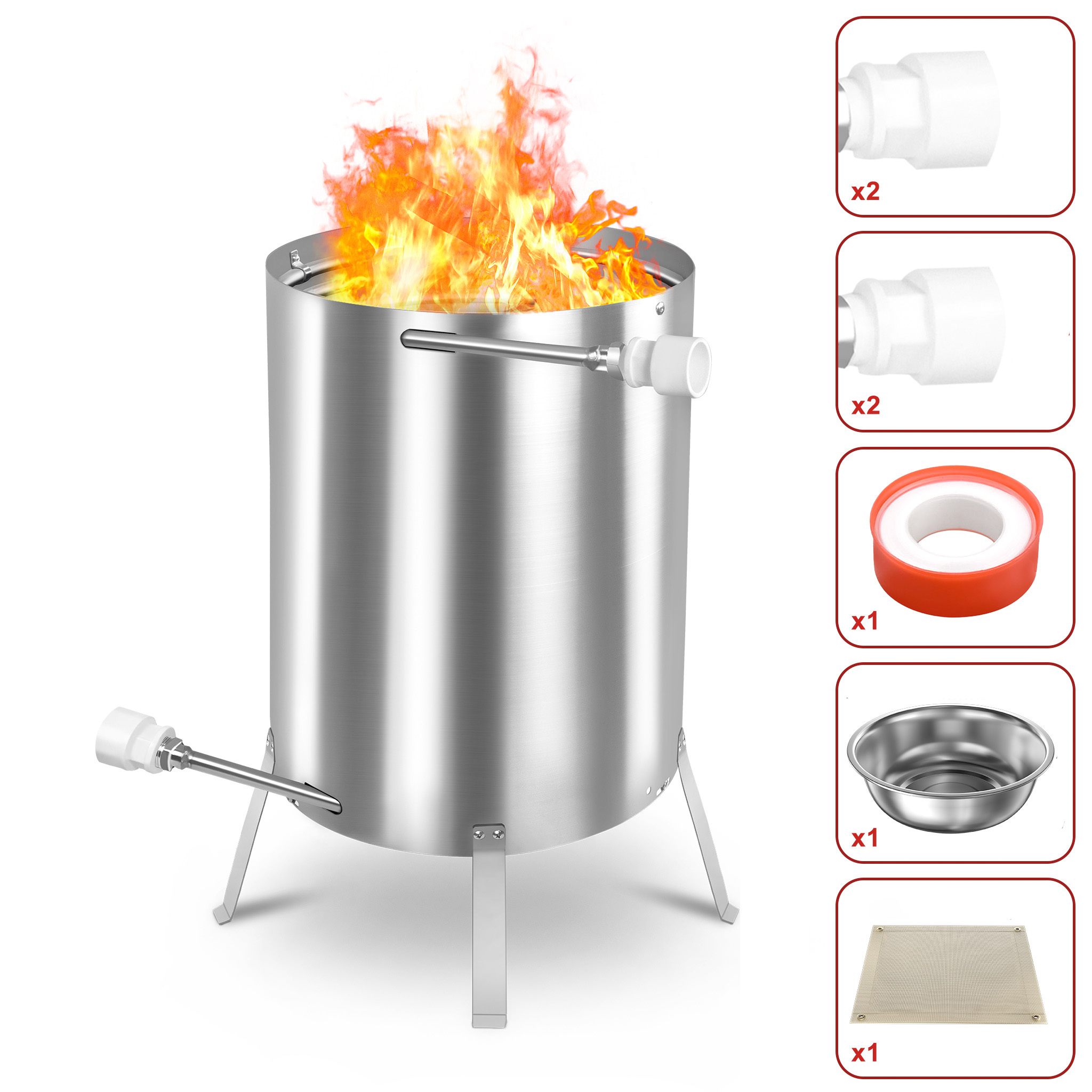 TEMU Firewood Pool Heater Pool Heater With Heating Stainless Steel Pool Heated Fire Bucket 32/38 Mm Connections With Mat, Drawer And Stand,