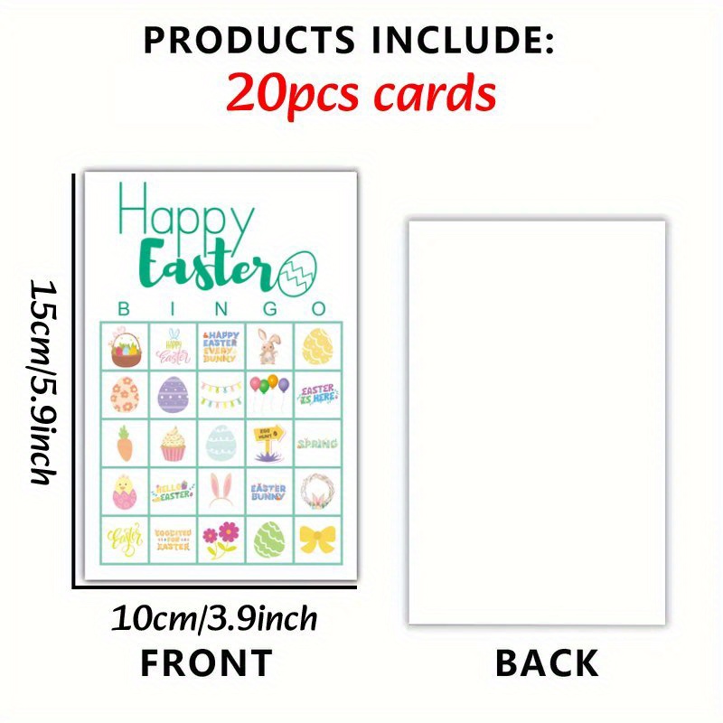 TEMU 20pcs Easter Cute Eggs & Bunny Bingo Card - Fun Paper Cards For Party Games, Game For Party Game