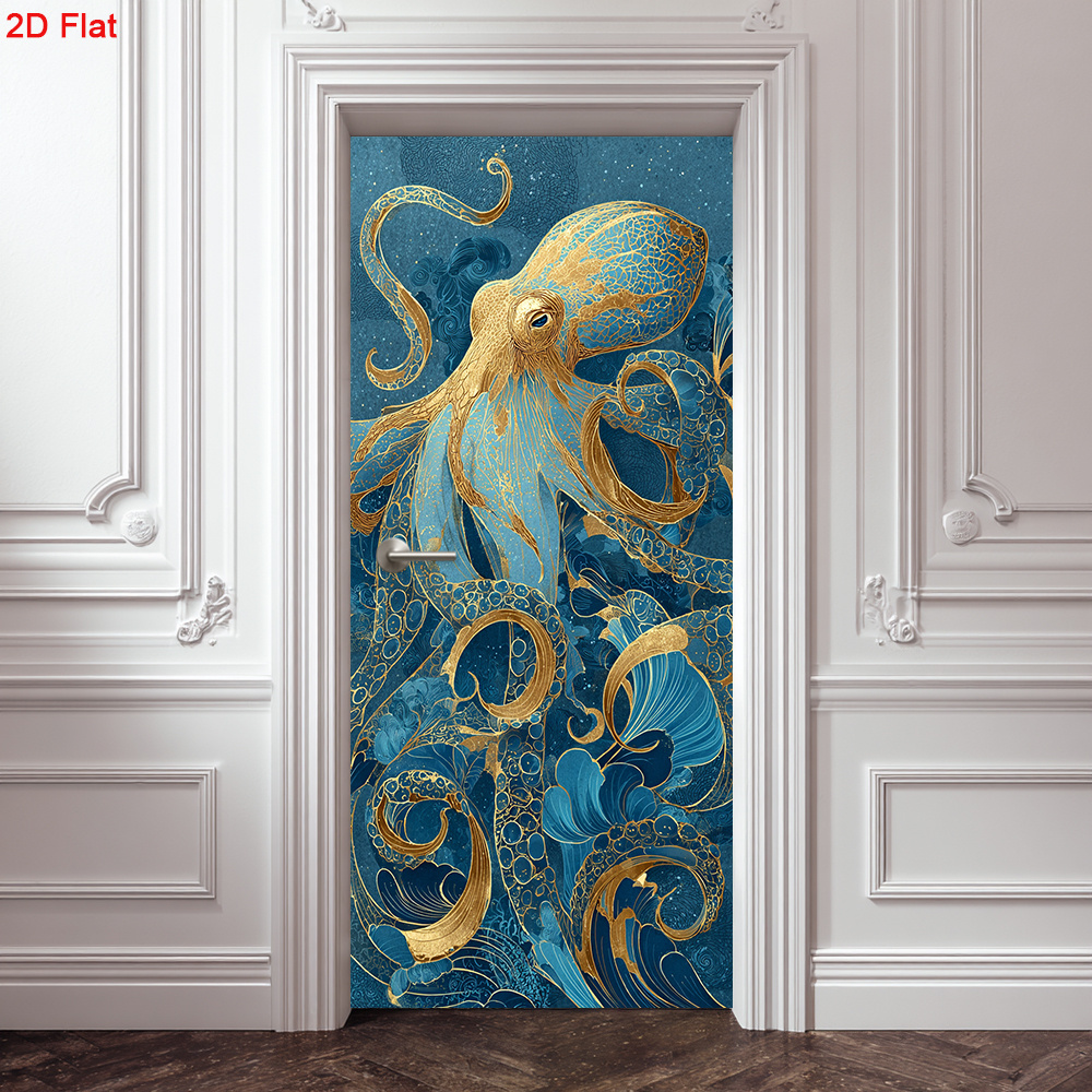 Adhesivos planos 2D de 1 pieza para puerta con diseño de barco de viaje marítimo, mural para puerta autoadhesivo, ideal para vestíbulo, porche, sala de estar, dormitorio, oficina, residencia estudiantil, opción familiar ideal