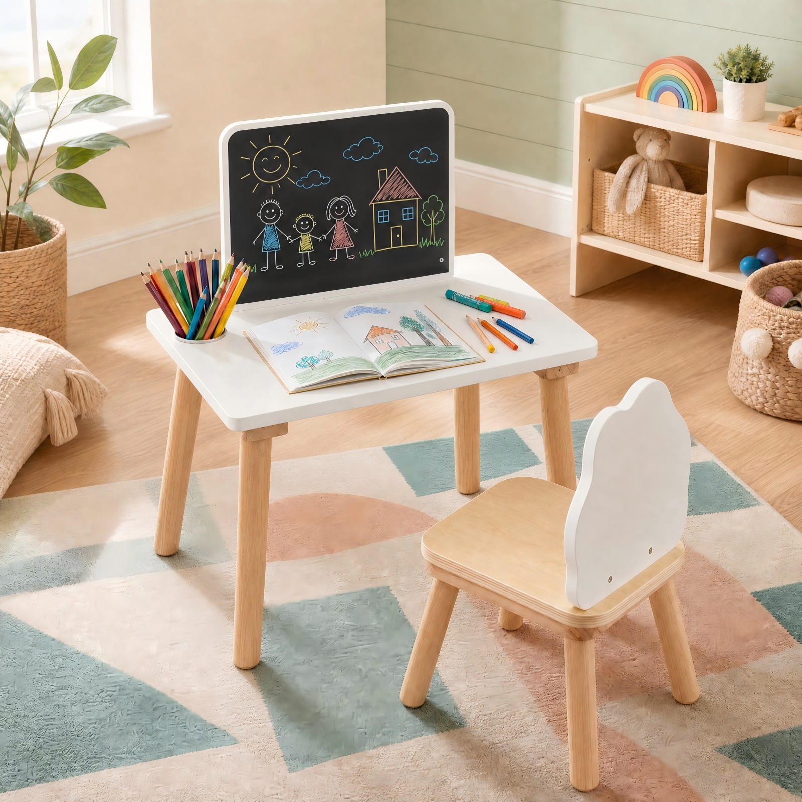 Weaning Table And Chair Set With Chalkboard: retailer-supplied image