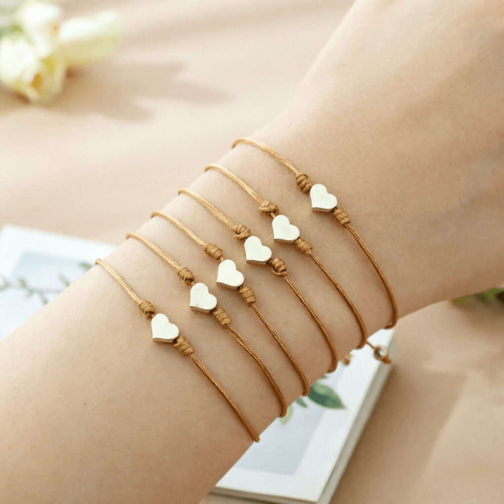 E-shop 5er-Set Herren Bohemian Vintage Gewebte Verstellbare Herz Armreifen Armband Set, Urlaubs Party Kleidung, Valentinstagsgeschenk,