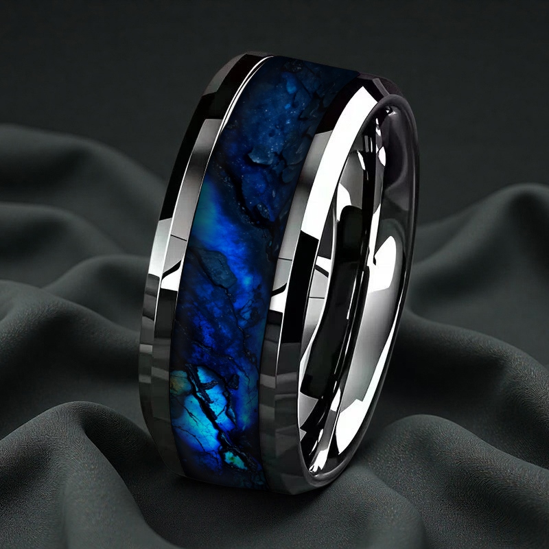 mens fashion 304l 304l stainless steel ring featuring a blue  le starry sky texture with a polished surface and high gloss suitable for casual attire or special occasions   quality showcases a unique   with a blue  