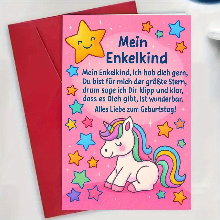 Image of 1pccolorful Unicorn Birthday Card For Grandchildren With Loving Perfect For Grandparents To Wishes On Special Celebrations And Birthdaysenvelope + Card