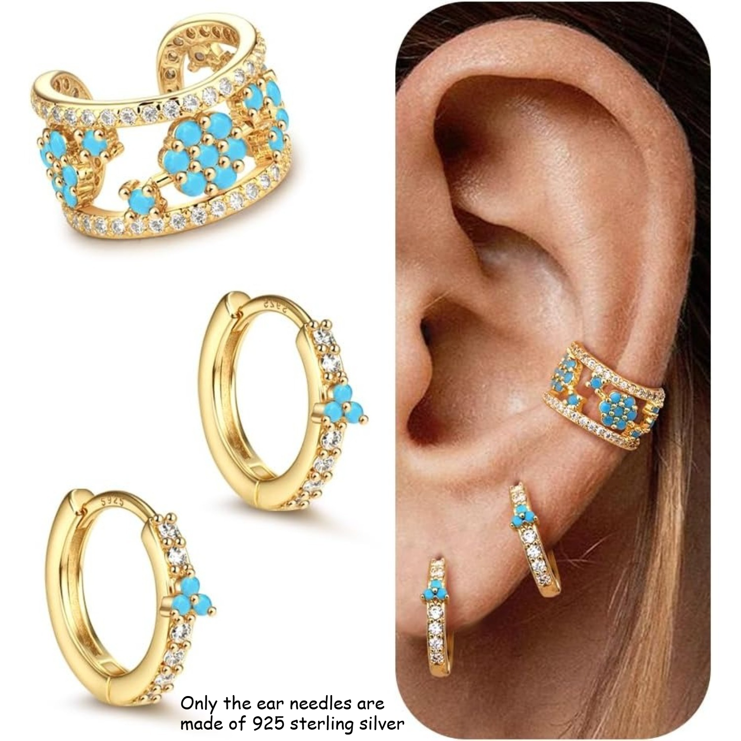 Image of 3pcs Ear Cuff And Hoop Earrings For Women, Huggie Earrings Hypoallergenic, Dainty Earring Sets Fashion Additions Jewelry Daily Wear, Perfect Gift