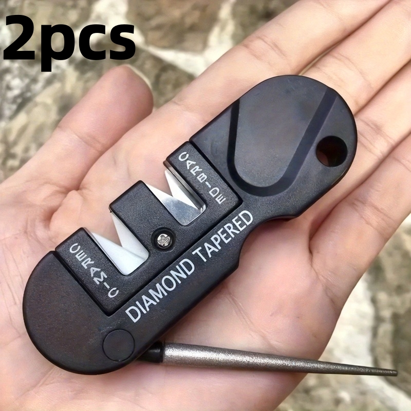 TEMU 2pcs, Portable Steel Knife Sharpener - With Diamond Tapered Rod, Suitable For Heavy-duty Knife Sharpening For Camping, Hiking, And Outdoor