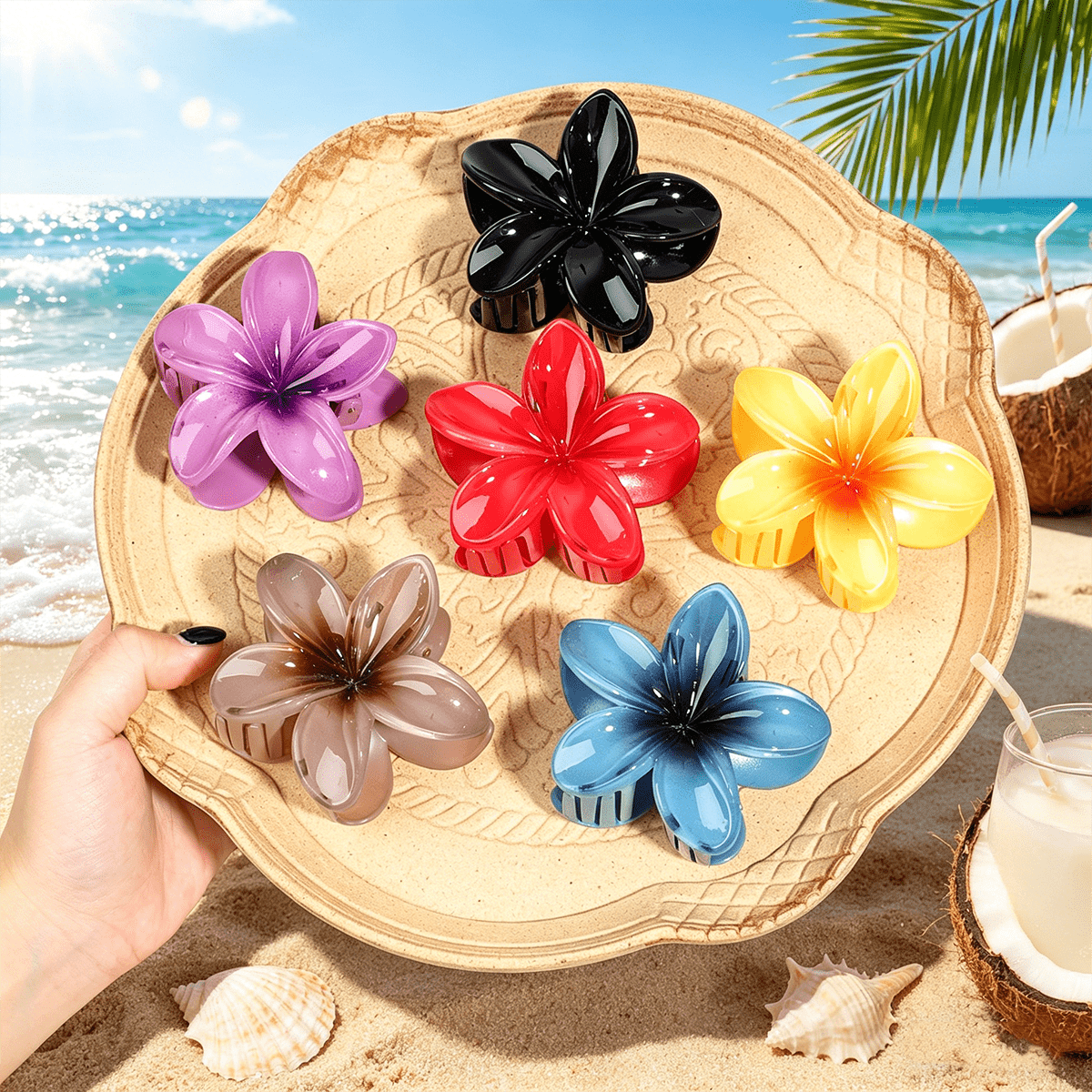 じゃらじゃら  ヘアゴム  お花畑✼と蝶々♡ hibiscus flower claw clip sold on Temu United States