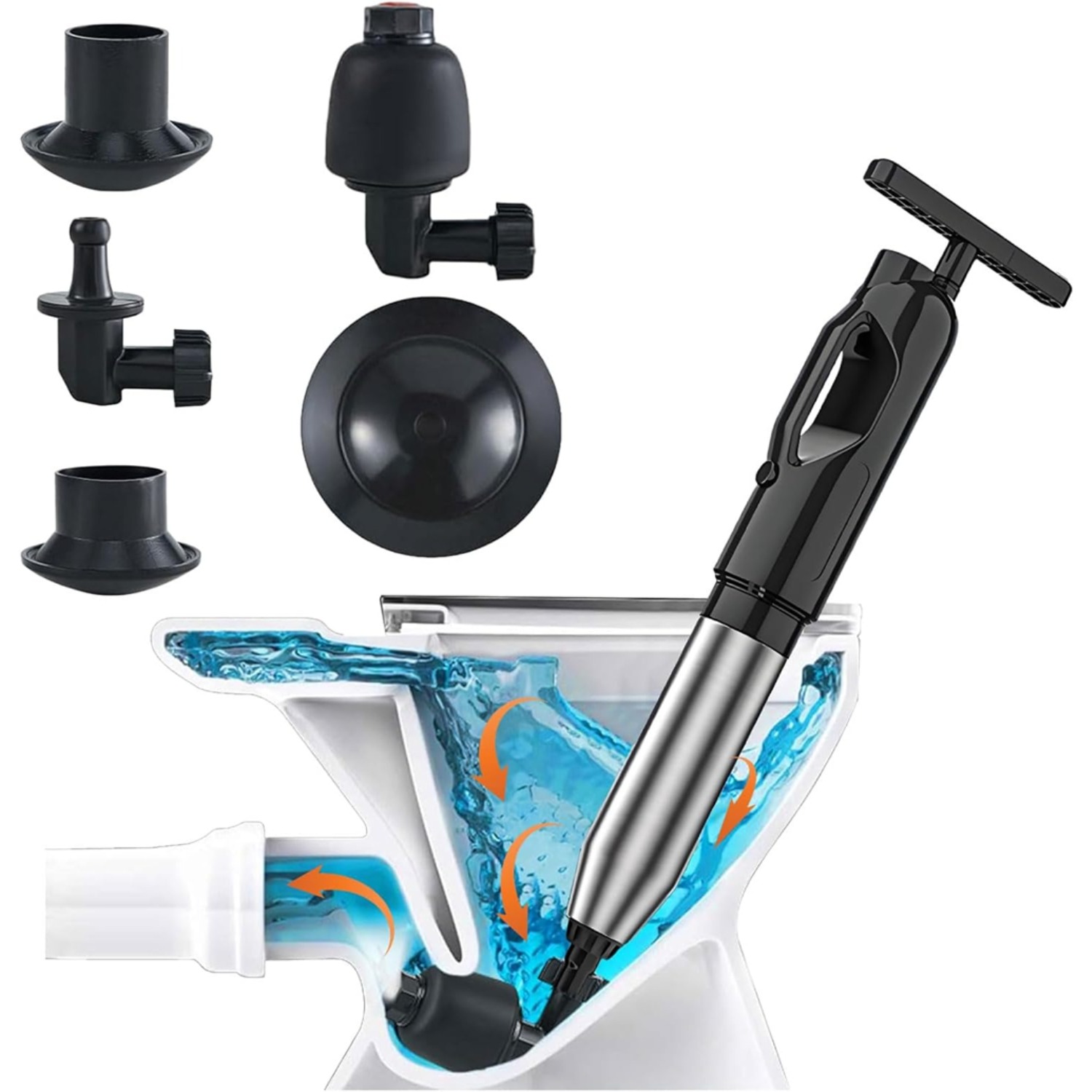 Image of Compressed Air Drain Unblocker Pump With Pressure Gauge | Thickened Pipe Wall Plunger For Sink, Clogs | High-pressure Air Drain Cleaner (black)
