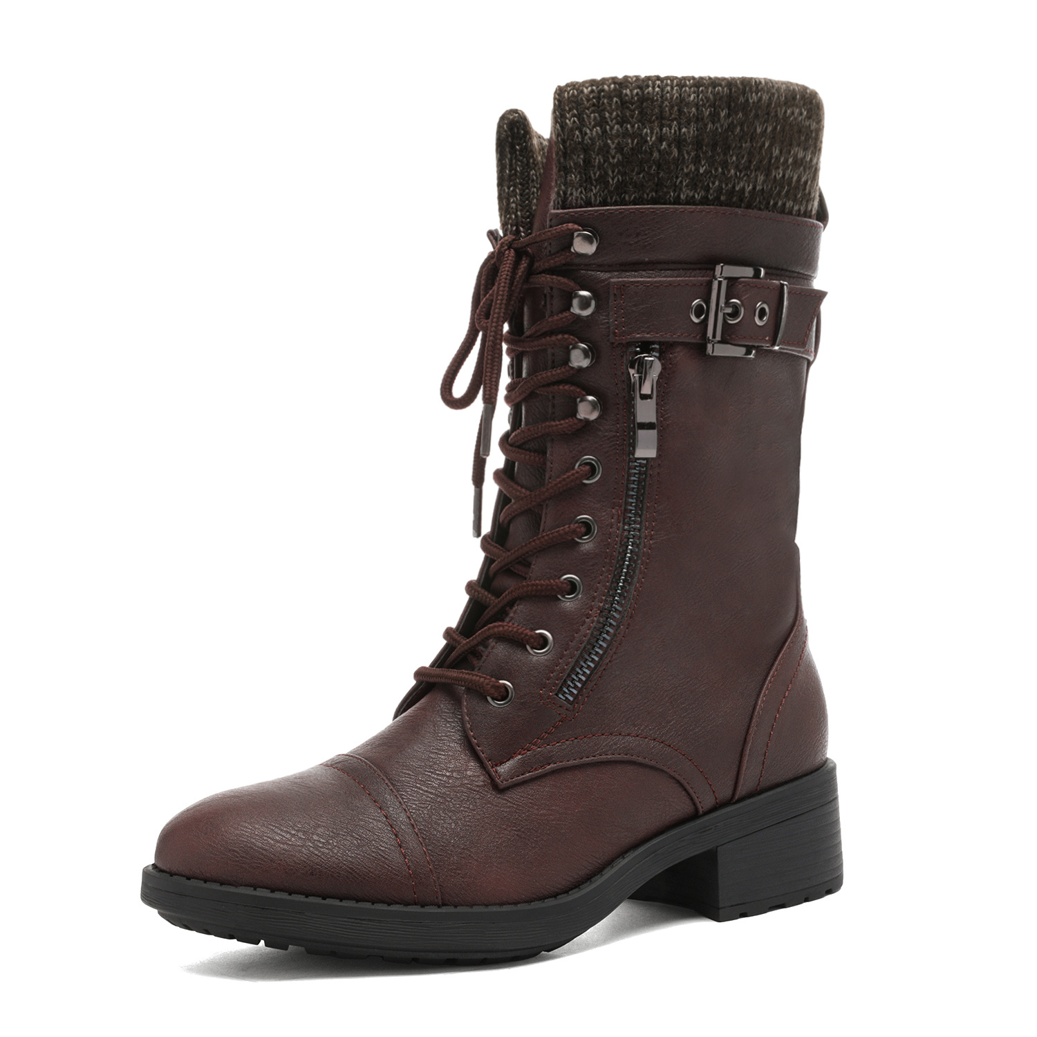 Dream Pairs Women's Lace-up Boots With Inner Zipper, Comfortable Lug Sole Design For Wear, Women Shoes