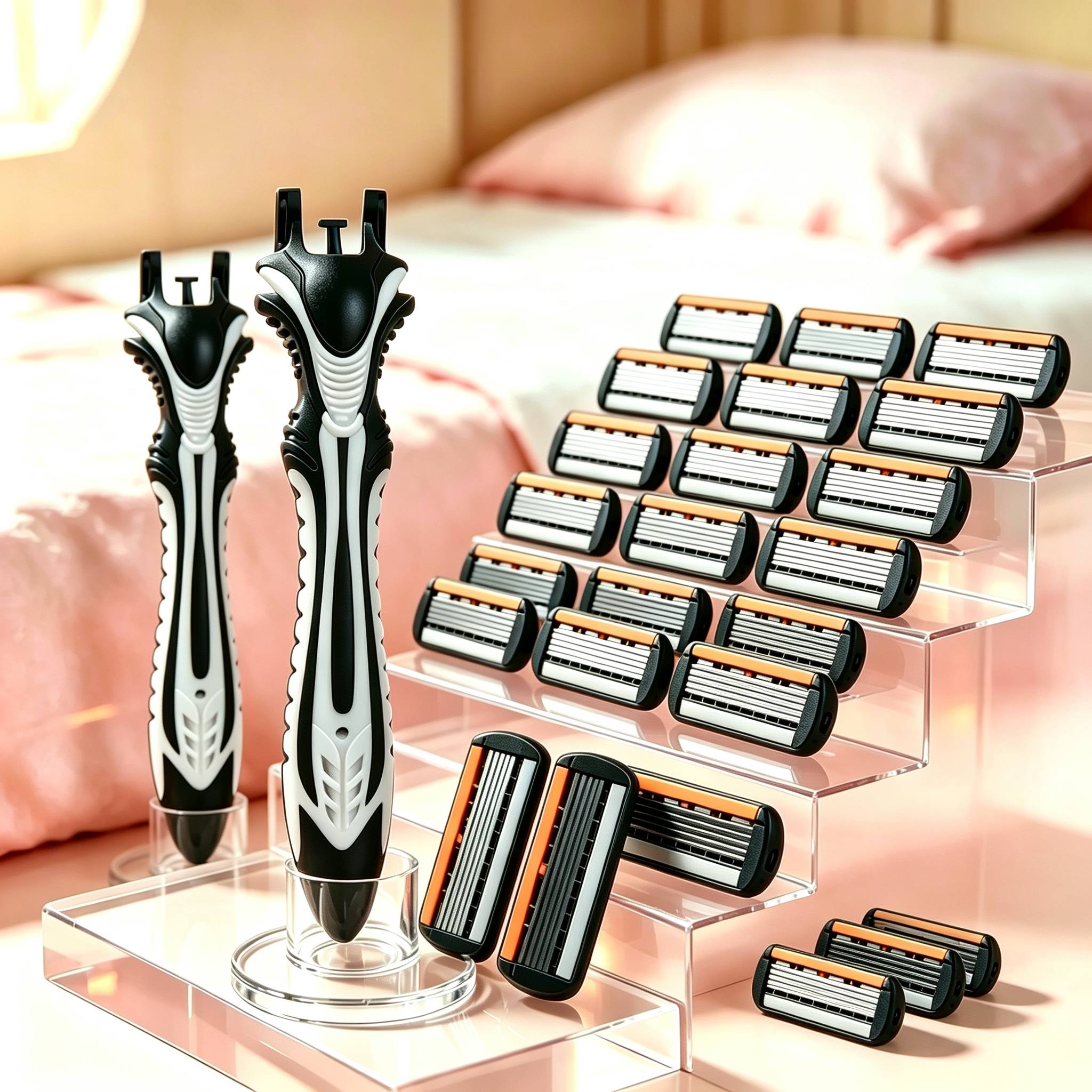 TEMU 2 Poignées + 24 Lames de Rechange, Modèle Économique, Entièrement Lavable, Remplacement de Lame en , Rasage Doux, Lames en Acier Inoxydable,