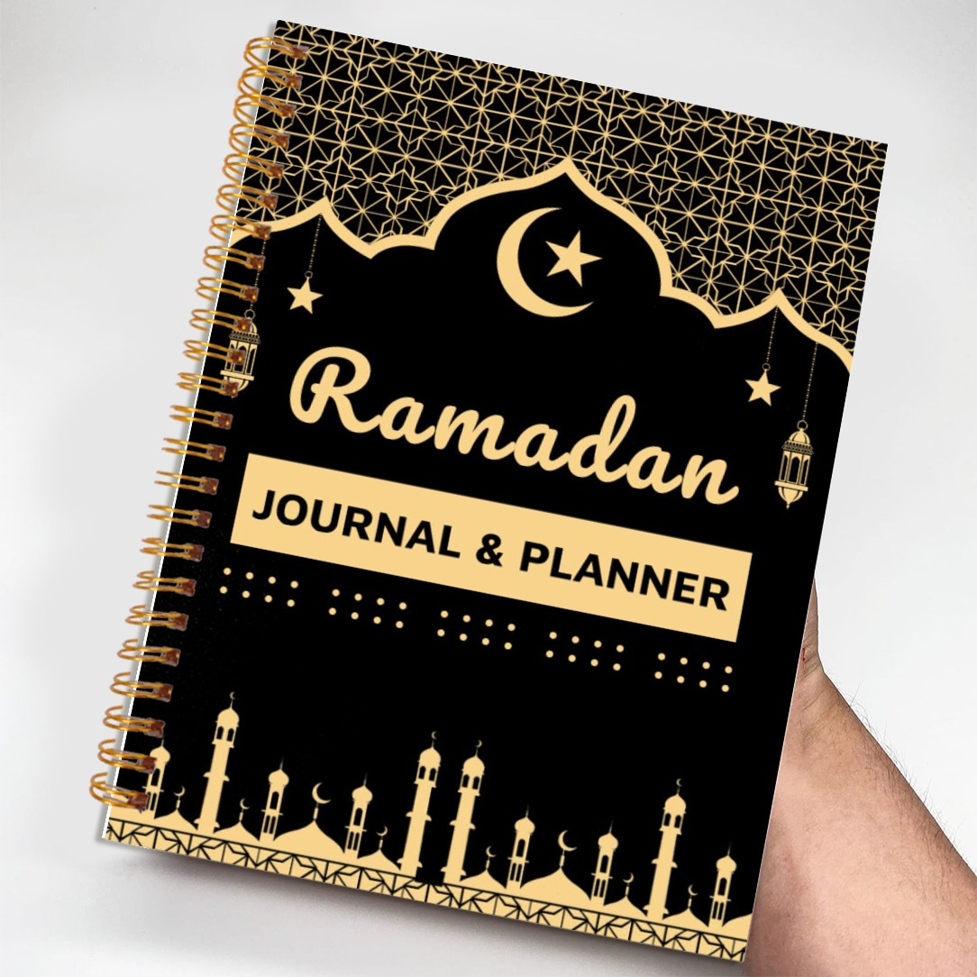 

1pc Ramadan Journal & Planner Notebook, Black With Golden Patterns, 5.5x8.3in, 50 Pages, , Diary, Study, Office Stationery, Ideal Gift For Birthday & Christmas