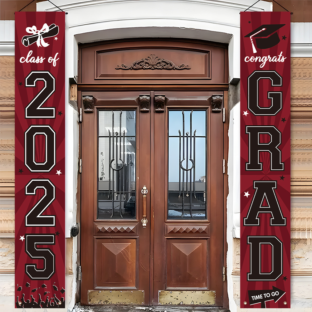 

1 Pair, Grad Porch Sign Hanging Party Banner, Bachelor Hat Theme, Polyester, Suitable For High School College Graduation Classroom, Yard, Garage And Home Wall Background Decoration Supplies