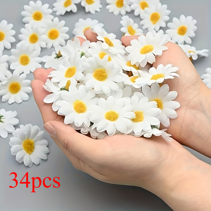 34/94pcs White Artificial Daisy Flower Heads - Plastic Simulation Daisies, Suitable For Crafts, Garlands, Headwear, Parties, Weddings, Festivals, Spring And Decoration, 's Day And Easter Decorations