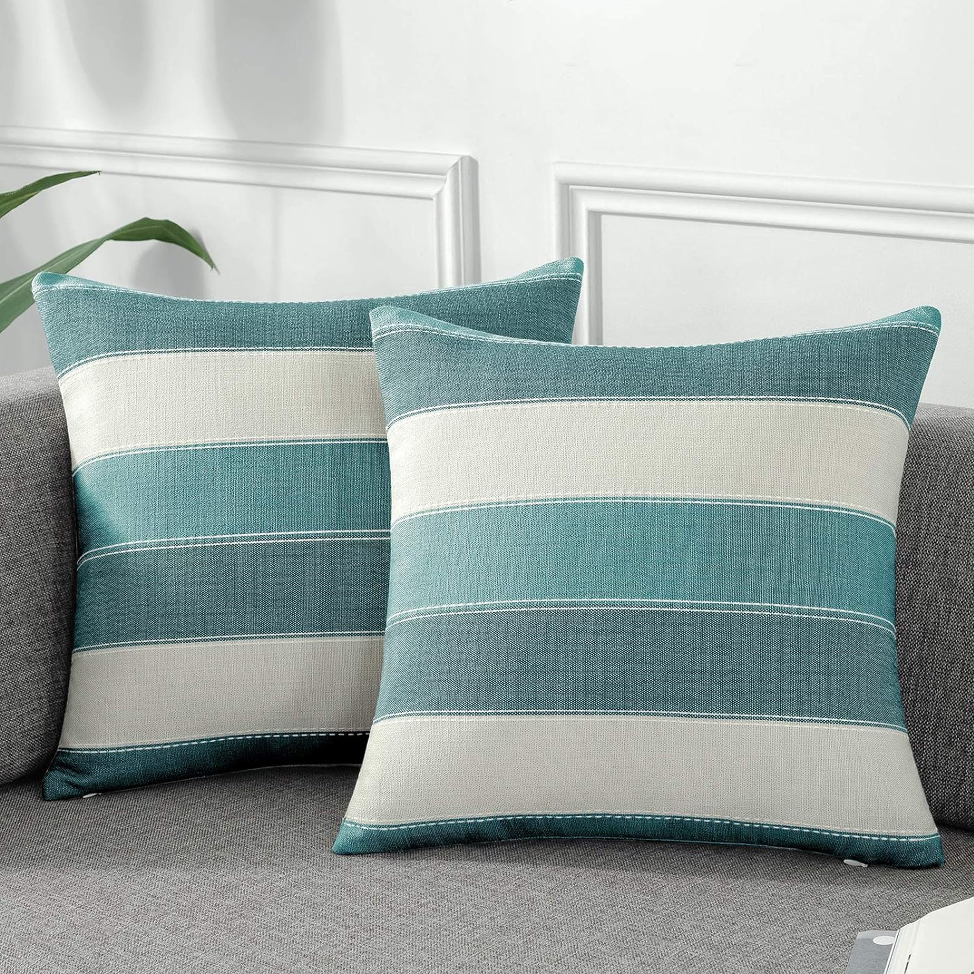 TEMU 2d Flat - 2pcs Blue White Striped Pillow Covers, Optional, 2d Flat Printing Design, Single-sided Printing Craft, Pillow Inserts Not Included,