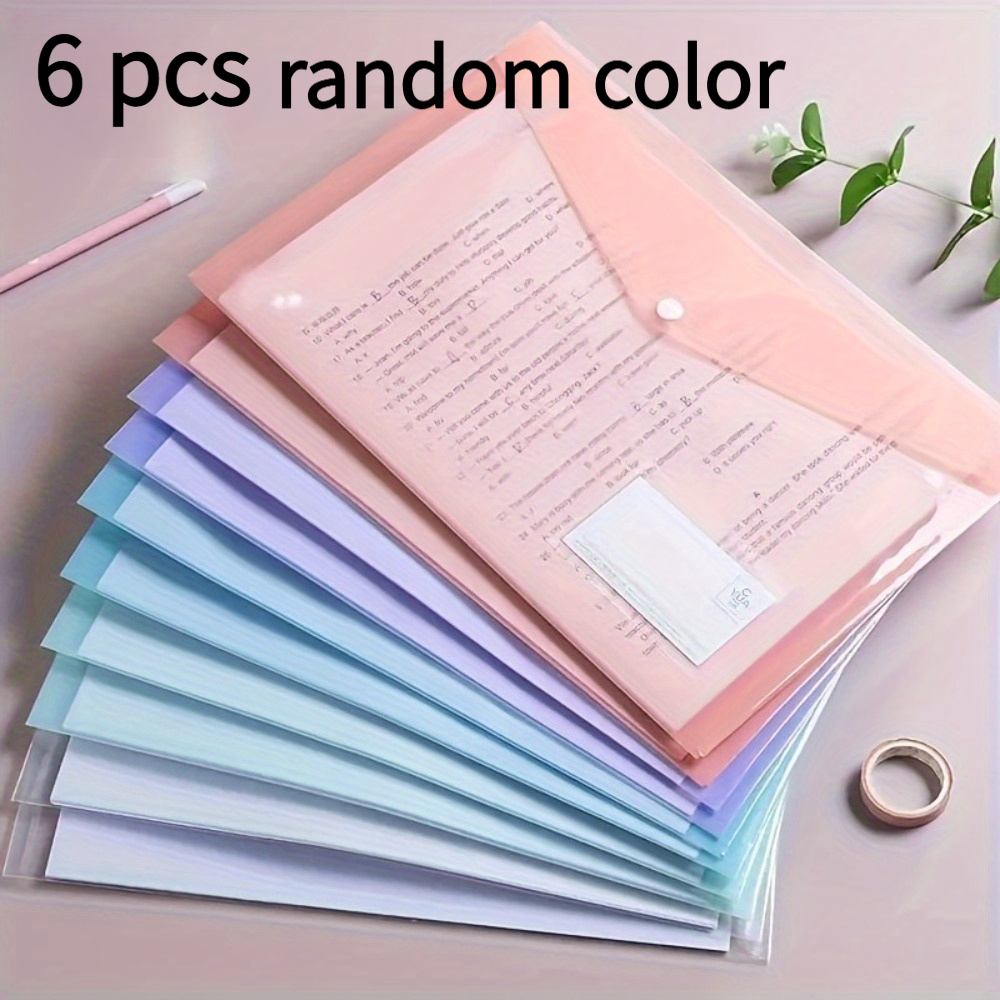 TEMU Lot de 6 chemises de classement A4 en PP aux déchirures avec boutons-pression, pour bureau, maison - Couleurs pastel Morandi avec fermeture à
