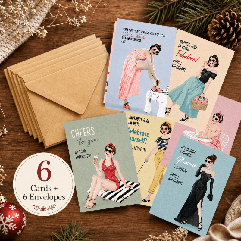 TEMU 12pcs Set Of Birthday Greeting Cards With Envelopes, Vintage Humorous Pink, For Women, Birthday, With "class/sass" Text, Vintage
