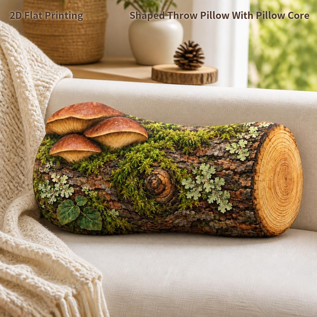 TEMU Mushroom Moss Log Pillow Woodland Gift 2d Flat Printing Shaped Stuffed Throw Pillow Decorative Cushion For Bedroom Sofa Living Room Home Decor