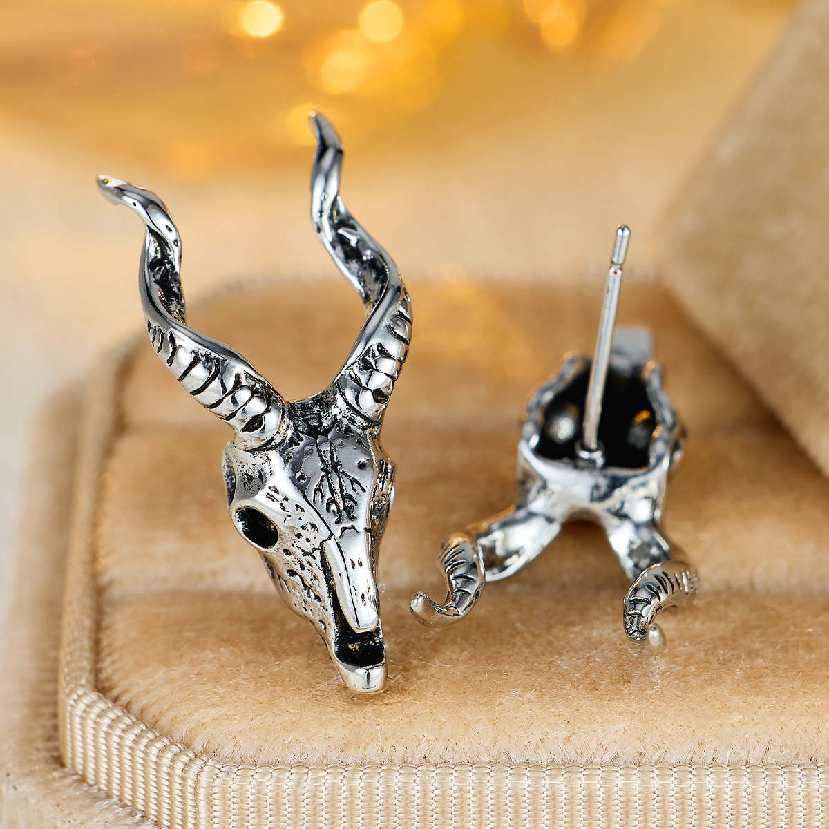 Women's Copper Ram's Head Classic Ear Studs with Zirconia Inlay