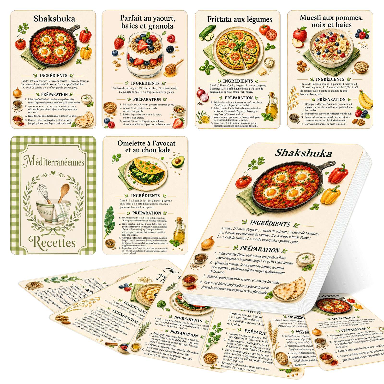 TEMU 55 cartes de jeu dédiées aux recettes de la diète méditerranéenne, cartes de cuisine avec instructions par , recettes faciles pour débutants,