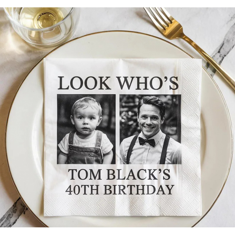 TEMU : 22 Sheets Per Set! Personalized Photo Name And Age Birthday Napkins | 11.51*11.51cm Folded Size, 23.01*23.01cm Size, High-quality Paper,