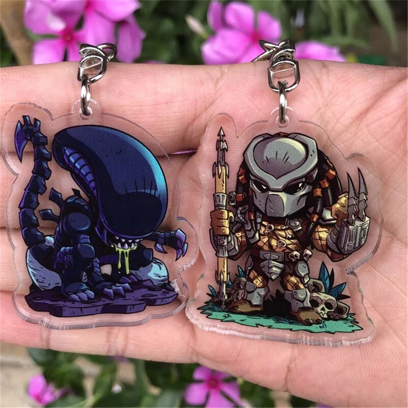 TEMU 2d Flat, 2d Flat Keyring Packs, Acrylic Keychains, 2pcs Predator Cosplay Costume Keychain Accessories Pendants, 2d Flat