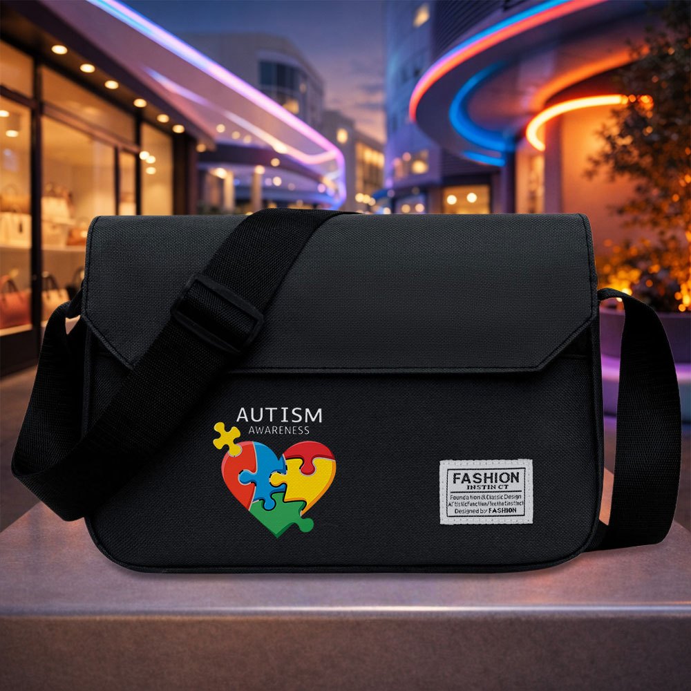 TEMU New Stylish Women's Crossbody Bag Featuring A Heart Puzzle Design For Autism, A Briefcase, Unisex Tote Bag, Minimalist Style, Fashionable