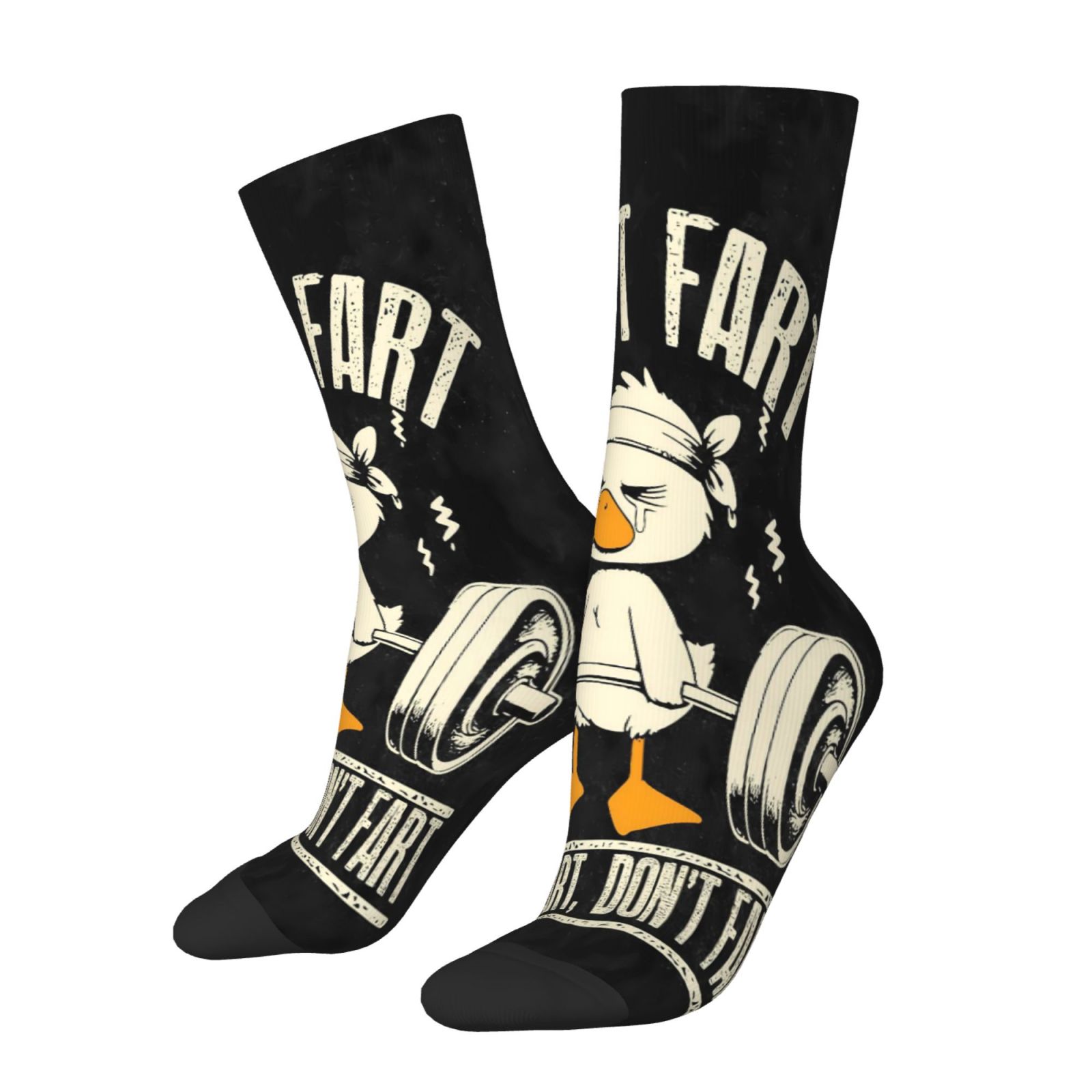 TEMU A Pair Of Unisex Outdoor Mid-calf Socks With A Halloween Cartoon Duck Weightlifting Pattern Print, Machine Washable, Suitable For Outdoor Sports