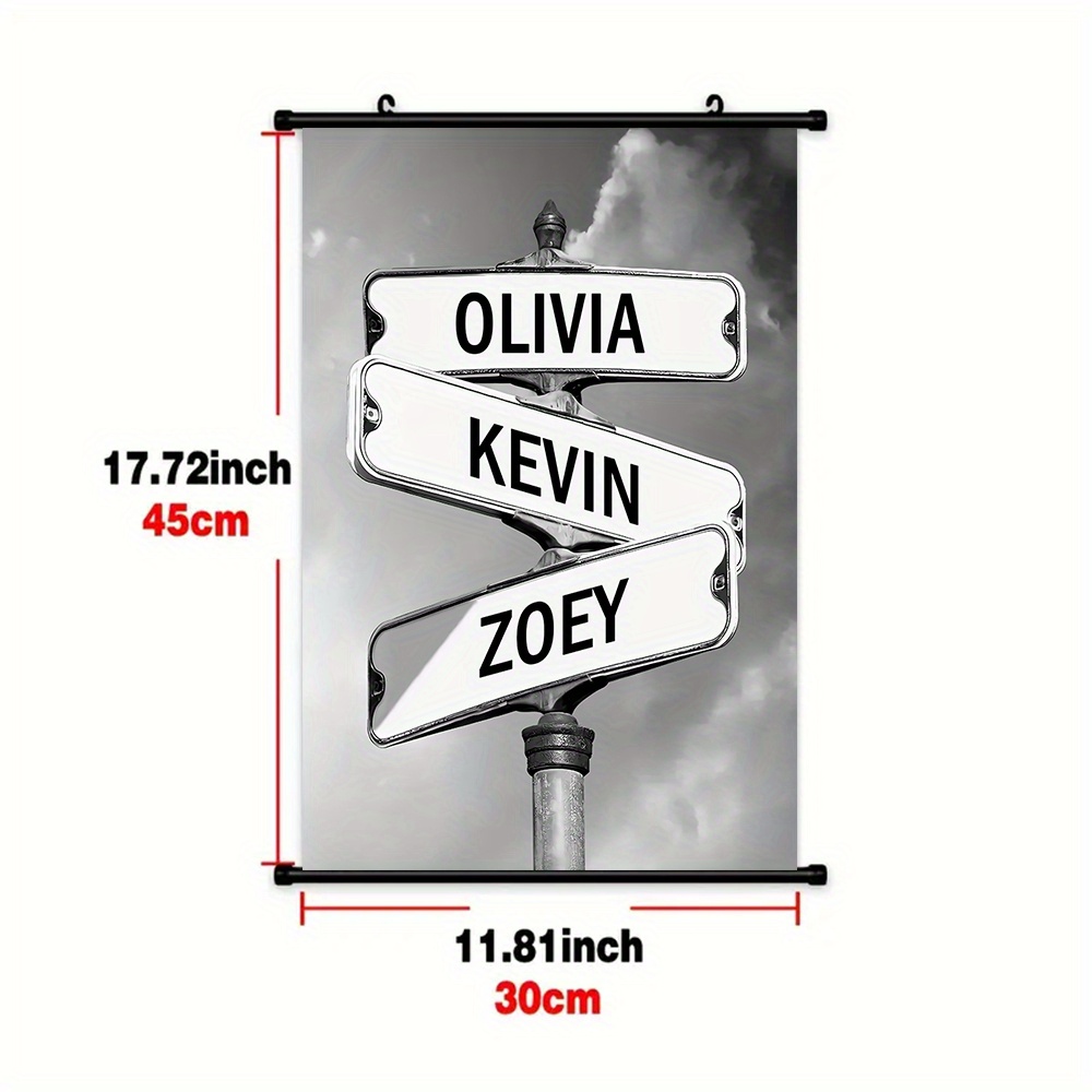 TEMU 1pc Personalized Name/street Sign Plastic Scroll Poster - Framed Vertical Wall Suitable For Anniversary Wedding Gift, Modern// With Ink Name