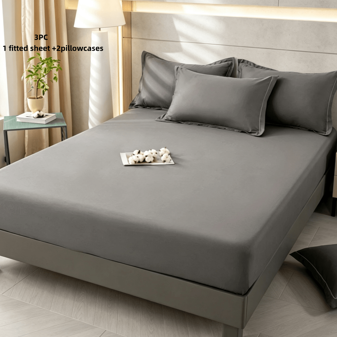 TEMU 2/3pcs, 1 Fitted Sheet And 1/2 Pillowcases, Grey Fitted Sheet, 160 X 200 Cm, 100% Cotton, 30cm Heel Height. Suitable For Bedrooms, Dormitories,