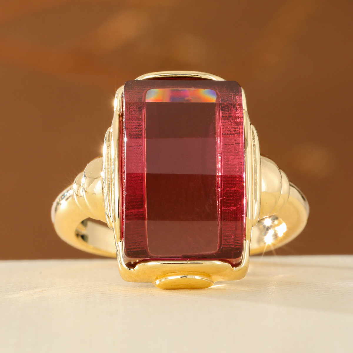 Women's Pave Large Red Synthetic Gemstone Ring, Fashion Statement